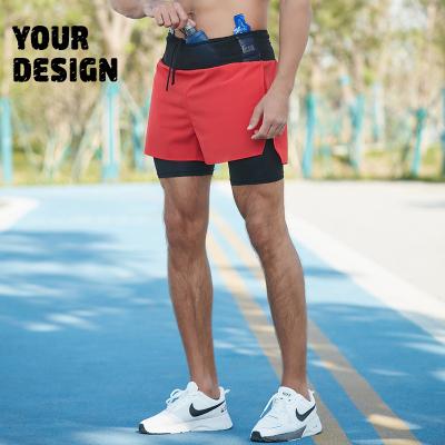 China QUICK DRY Custom Elastic Waist Mens Running Shorts With Waist Pocket Mesh Sweat Gym Workout Sports Marathon Men's Training Shorts for sale