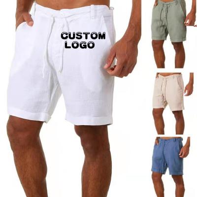 China QUICK DRY Custom Logo Printing Factory Direct  Summer Linen Cotton Shorts Men Drawstring Casual Plain Daily Short Pants Male for sale