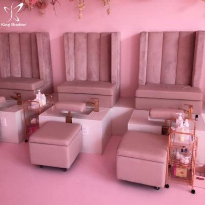 China Modern Salon Furniture Pink Velvet Nail Pedicure Chairs Foot Spa Bowl Nail Chair Luxury Beauty Salon Furniture for sale