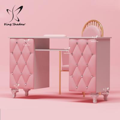 China Stylish Nail Equipment Nail Salon Furniture Manicure Desk Pink Nail Table For Manicure for sale