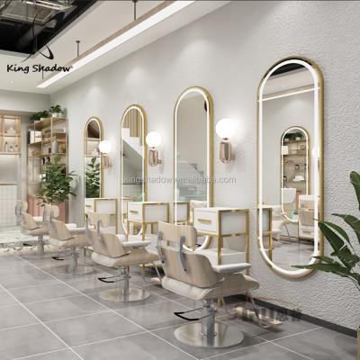 China Luxury Beauty Barber Shop Furniture Style Hair Salon Station Makeup Mirror Station With Led Light Styling Station for sale