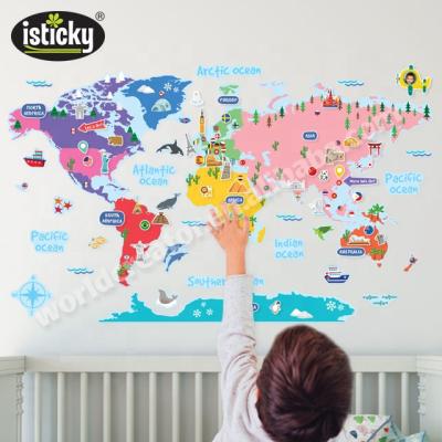 China Kids Removable Reusable Removable Home Room Map World Map Decal Decorative Wall Stickers for sale