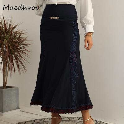 China MAEDHROS Women Black Breathable Skirt 95cm Specials Vintage Mesh Design Long Skirt Female Floral Luxury Party Maxi Skirt Elegant for sale