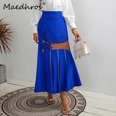 China MAEDHROS Floral Design Ladies Skirts 75cm Long Breathable Elegant Maxi Skirt Women High-waist Female Skirt Party Evening for sale