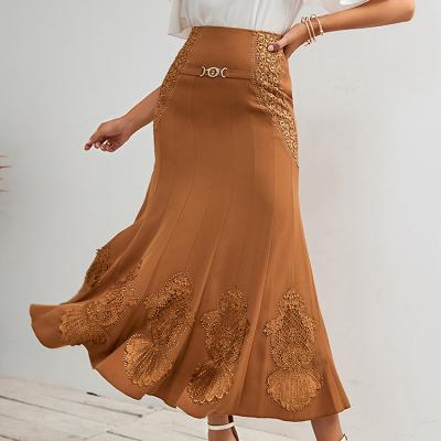 China Breathable Elegant Long Skirts For Women Flower Net Pungent Top Luxury Line High-waist Skirt Ladies Evening Party Vintage A Skirt for sale