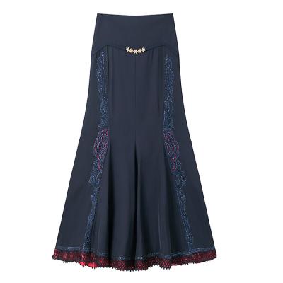 China Net Feminine Women Skirt Maxi Skirt Elegant Wedding Party Ladies Long Skirt Breathable Luxury Special Design Flower Embroidery for sale