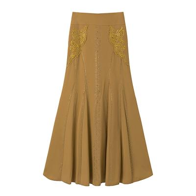 China Women's Luxury High Waist Women's High Waist Flower Embroidered Breathable Elegant Skirts Ladies Maxi Skirt Niche Design Silk for sale