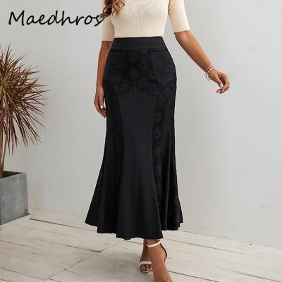 China MAEDHROS Women's Maxi Skirt Luxury Formal African Party Long Breathable Elegant Flower Net Quilting Silk Clothing Skirts 75cm for sale