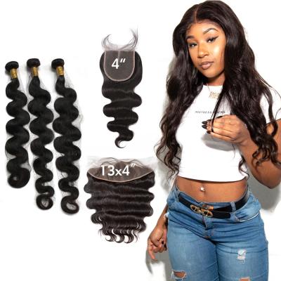 China Brazilian Body Wave Hair Weaves 3 4 Bundles With Closure 13x4 Lace 100% Remy Body Wave Headband Hair for sale