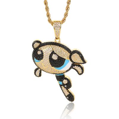 China FASHIONABLE hip hop cartoon anime flying little girl pendant real gold plated hiphop copper inlaid necklace for sale