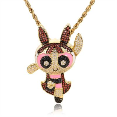 China True hip hop cartoon anime flying sky flower girl gold plating copper inlaid hiphop necklace pendant for sale