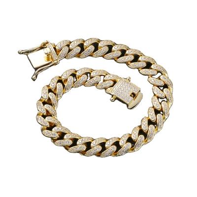 China Jewelry Environmental Friendly Gold Women Hip Hop Silver Cuban Link Iced Out Bracelet 5A CZ Fork Set Luxury Cuban Bracelet for sale