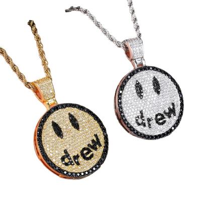 China Trendy Tide Brand Drew Smile Face Pendant Micro Shocholi Ice Hip Hop Explosion Pendant Necklace for sale