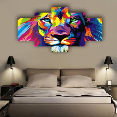 China New Classic/Postmodern Colorful Animal Lion HD Printed 5 Panel Poster Home Decor Canvas Painting Print Wall Picture For Living Room for sale