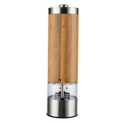 China OEM Sustainable Ceramic Core Electric Bamboo Wooden Salt And Pepper Mills With Light for sale