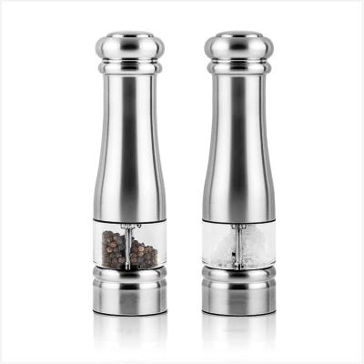 China 6 AAA Battery Operated Stainless Steel Salt Mill Electric Pepper Grinder With White Light And LED Adjuster for sale