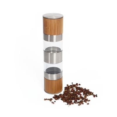 China High Quality Viable 2 in 1 Manual Wooden Bamboo Salt Mills Spice Pepper Grinder for sale