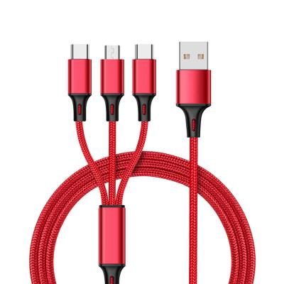 China Multifunctional Wholesale Price 1.2M 3 in 1 Type-C Micro USB Cable Data Cable for Mobile Phone Chargering USB Cable for sale