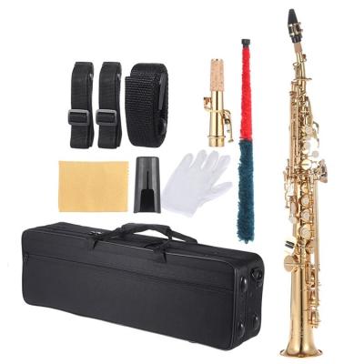 China Soprano Sax Saxophone Bb B Straight Flat Woodwind Instrument Brass Shell Key Carve Pattern Natural I2066G for sale