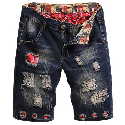 China Factory wholesale summer denim distressed pants QUICK DRY half ripped casual blue jeans holes shorts straight mens jeans for sale