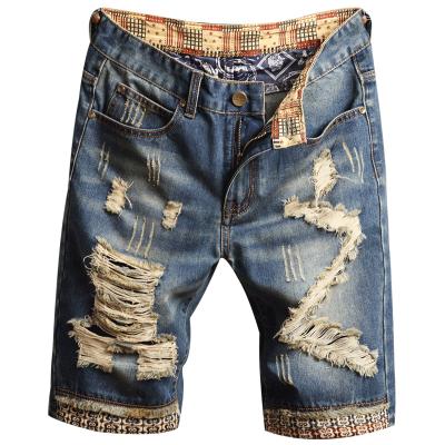 China Factory wholesale fashion QUICK DRY plus size half summer pants ripped casual jeans men blue denim shorts for sale