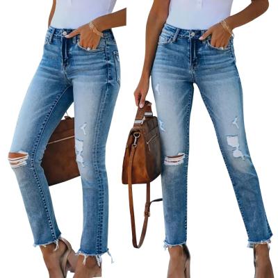 China EDM/ODM QUICK DRY fashion ripped washed slim elastic denim pencil pants woman wholesales plus size stretch women jeans for sale