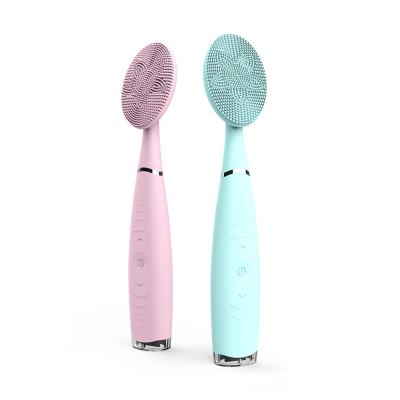 China Food Grade Silicone+ABS Sonic Facial Cleansing Brush Portable Handled Face Cleansing Brush with 5 Adjustable Speeds Vibrating Face Rechargeable for sale