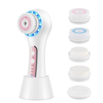 China 5 Brush Heads Rechargeable Electric Facial Cleansing Brush IPX7 Waterproof Brush With 3 Modes 5 Brush Heads For Exfoliation, for sale