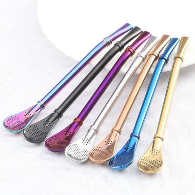 China Custom Drinking Bar Accessories Tea Bombilla Stainless Steel Straw Spoon for sale