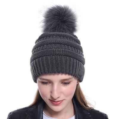 China New COMMON European and American hat of fashion leisure hat imitation women's ball fur fox fur knitted hat autumn and winter for sale