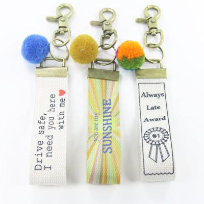 China Custom Designers Cotton Printing Luxury Cotton Wrist Strap Heat Transfer Metal Bracelet Blanks Key Chain Key Chain for sale