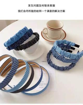 China European and American fashion wholesale new style denim crease hair side wide knotted band Jean Cloth Art Headband for women for sale