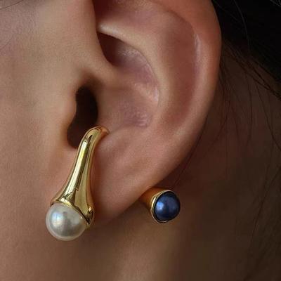 China GSOLD TRENDY Waterdrop Double Sided Faux Pearl Dangle Stud Earrings Women Front Back Ear Ball Single Studs Fashion Unique Jewelry New for sale