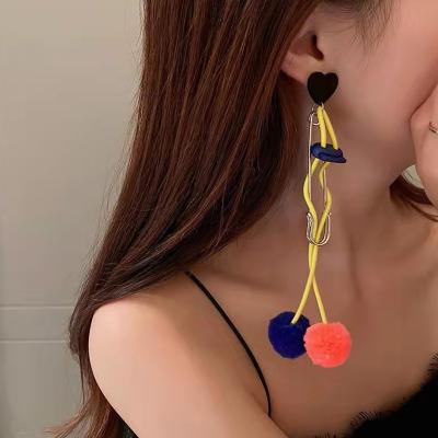 China New FASHIONABLE Cotton Rope Wrapping Pin Plush Ball Tassel Hair Ball Earrings Christmas New Year Gifts Drop Earrings Large Metal Safety Long for sale