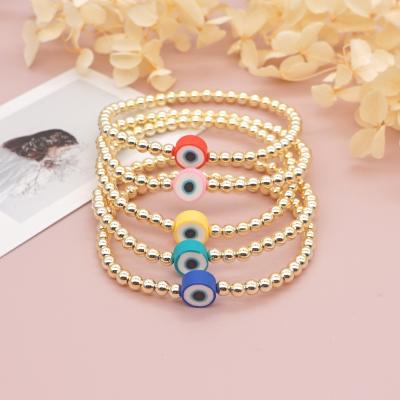 China TRENDY 10mm Multicolor Soft Pottery Eye Bracelet Fashion Bohemian Acrylic Gold Plated Bead Bracelet For Women Beach Party Jewelry for sale