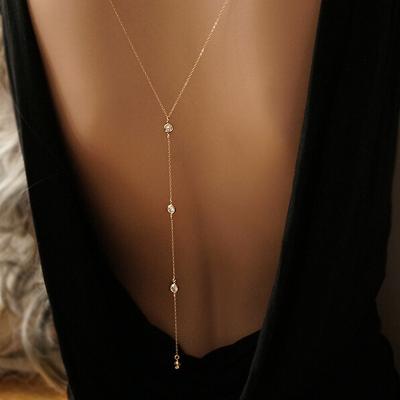 China Nude Wedding Dress Body Jewelry Crystal Bead Pendant Bib Necklace Back Women Long Chain Sexy FASHIONABLE Front And Back Necklace Body for sale