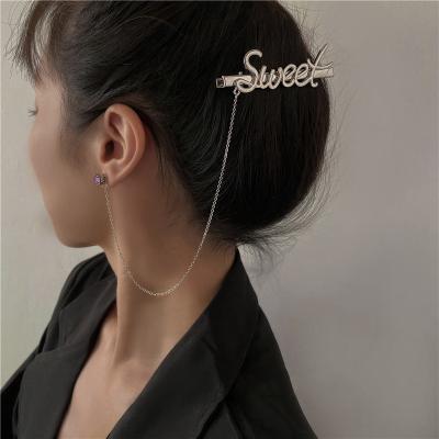 China Silver Soft Girl Hair Clips Long Hair Clips Letter ALLOY Color Chain Rhinestone Stone Studs Hair Clip Back Barrettes Headwear for sale