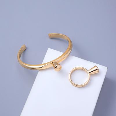 China GSOLD Trendy Simple C-Shaped Curved Opening Geometric Opening Metal Women Bracelet Retro Shape Bracelet Ring Set Wrist Jewelry Bracelets for sale