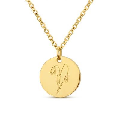 China GSOLD TRENDY Classic Birth Flower Necklace December Coin Birthday Flower Round Stainless Steel Pendant Necklace For Man And Women for sale