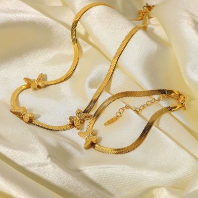 China FASHIONABLE FANCY Snake Flat Chain Necklace Stainless Steel Choker Stainless Steel Butterfly In Flight 18K Gold Color Vintage Waterproof Jewelry for sale