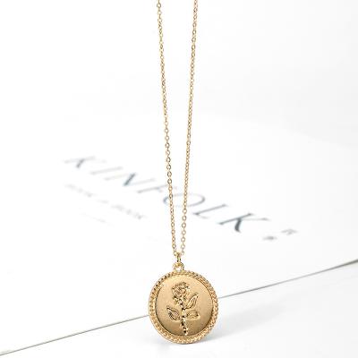 China GSOLD FASHIONABLE Tasty Gold Color Geometric Rose Necklace Pendant Round Coin Choker Necklace Women Party Medallion Fashion Jewelry for sale