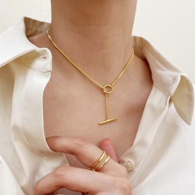 China Simple Minimalist Style Design Clavicle Clasp Chain Link Chain Gold Silver Color Toggle Clasp Necklace Geometric Simple Women Jewelry for sale