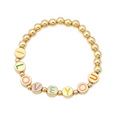 China TRENDY Handmade Letters Name Round Disc Metal Bracelet Gold Color Beaded Initial Bracelet DIY Jewelry Gift For Women Men 2021 for sale