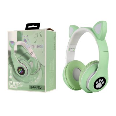 China Factory Price P33M Cute Colorful LED Cat Earphones BT5.0 Sound Perfect Sound Wireless Headphones Auriculares Gatito for sale