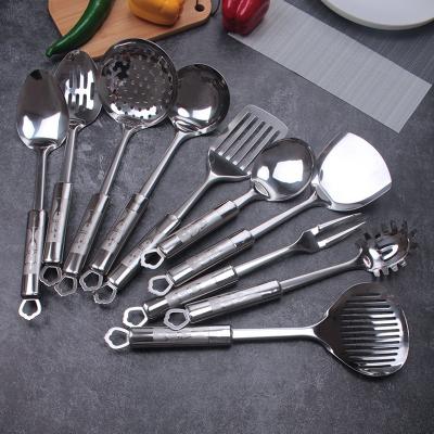 China Proud Proud 201 Stainless Steel Kitchen Spatula Spoon Metal Kitchenware Set Cookware Set for sale