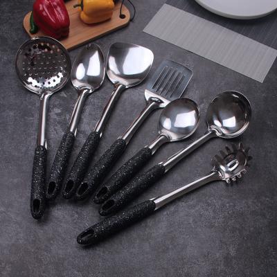 China New Sustainable Kitchen Utensil Sets 201 Stainless Steel Kitchenware Plastic Handle Metal Cooking Spatula Set for sale