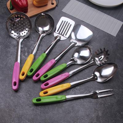 China Sustainable Hot Sale Kitchen Utensil Set Plastic Handle Stainless Steel Kitchenware Cooking Tools for sale