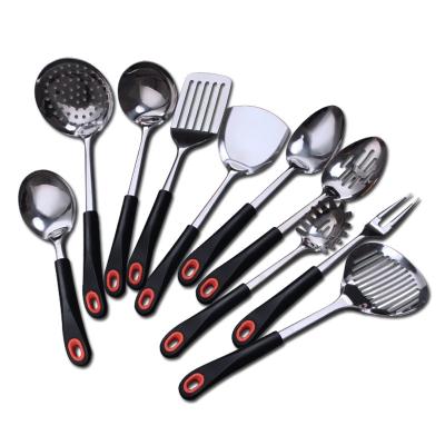 China Sustainable hot sale 201 stainless steel tool cooking utensil set 10 pcs metal kitchen dinnerware set with pp handle for sale