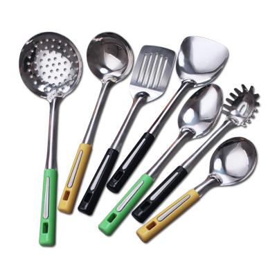 China Viable Stainless Steel Utensil Kitchen Tool Kit PP Handle Spatula Pasta Server Soup Spoon Kitchenware Set for sale