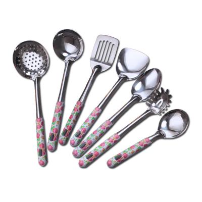 China Sustainable New Stainless Steel Household Kitchenware Set PP Flower Handle Cooking Kitchen Utensils Set for sale